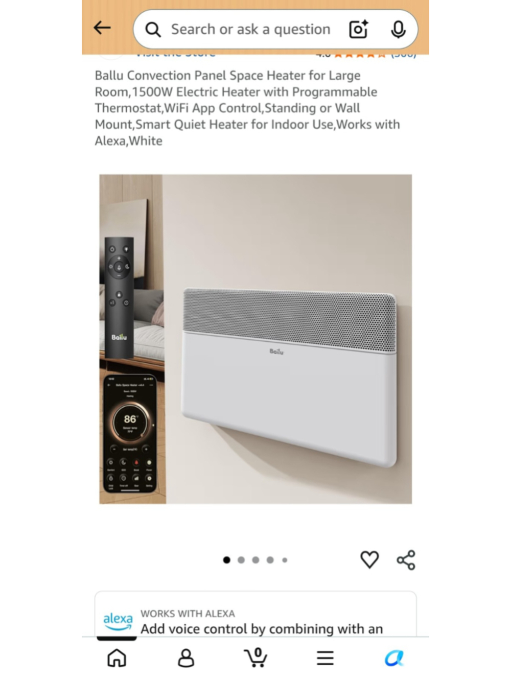 Ballu 1500W Smart Convection Panel Space Heater